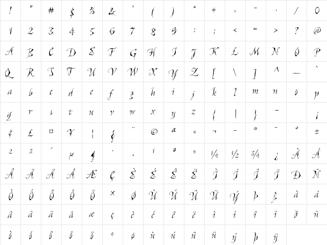 Aspera ITC Std Regular  glyph index