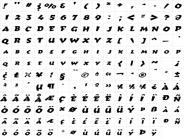RomulusExtended Italic  glyph index