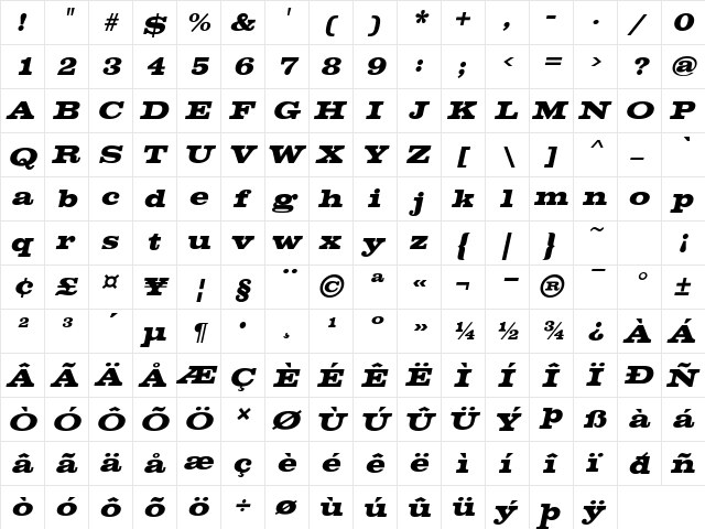 Chestnut Oblique  glyph index