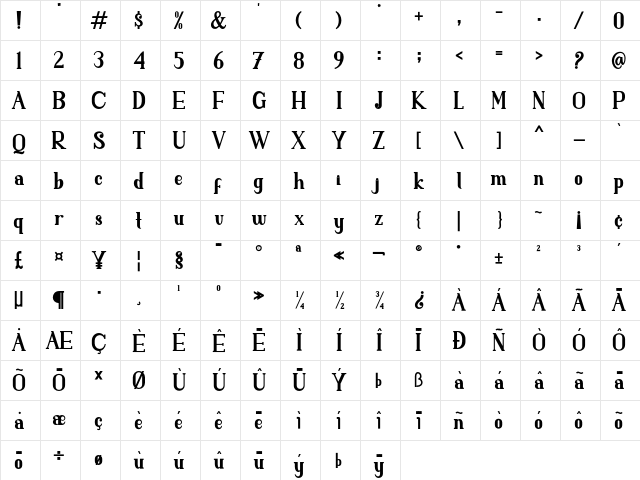 SINGGEL PARENT BOLD Regular  glyph index