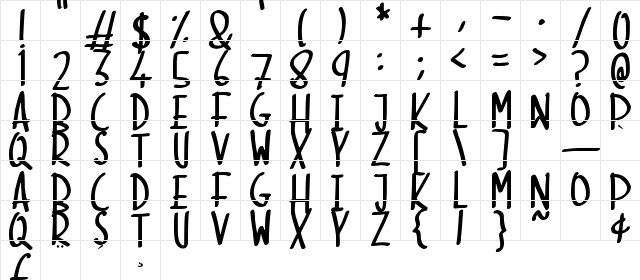 Skinny Marker Regular  glyph index