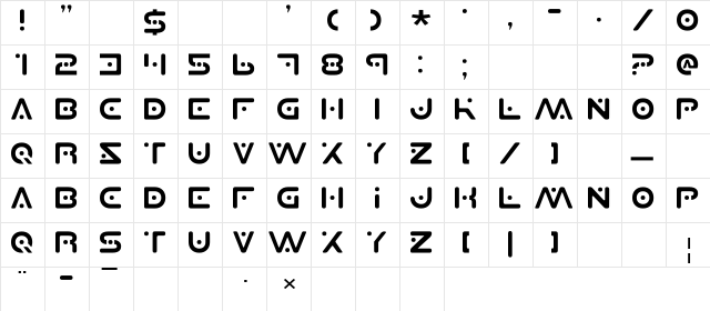 Planet S Regular  glyph index