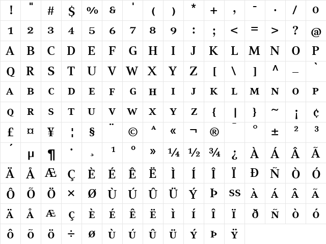 CompatilText LT Bold  glyph index