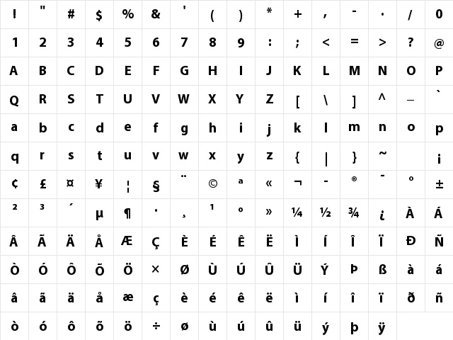 Bahij Myriad Arabic Bold  glyph index