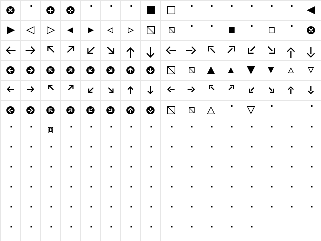 Klavika Arrows Medium  glyph index