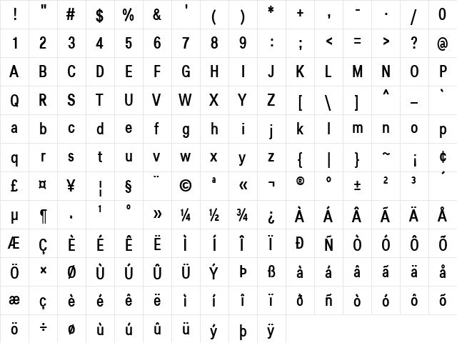 Lunchtype25 Condensed Medium  glyph index