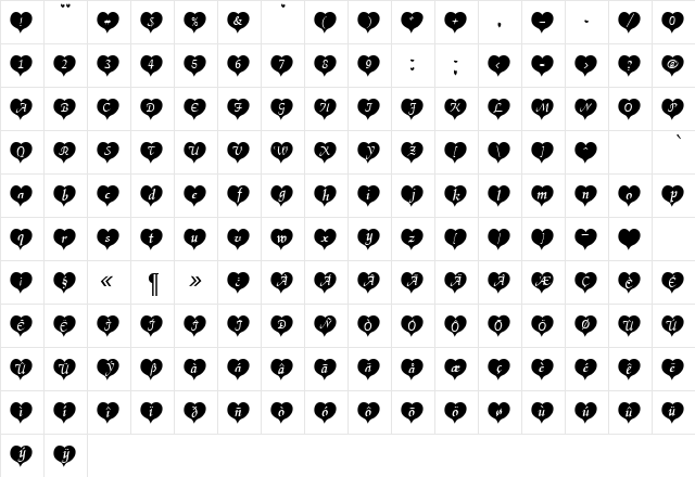 HeartBlack Becker Normal  glyph index