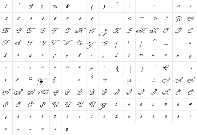 Dorothee Regular  glyph index