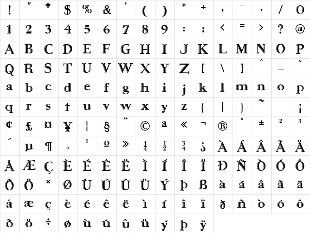 Ursa SerifEngraved  glyph index