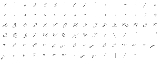 Hello Sarrah Script Regular  glyph index