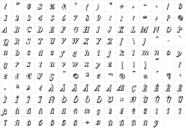 SimonBeckerShadow BoldItalic  glyph index
