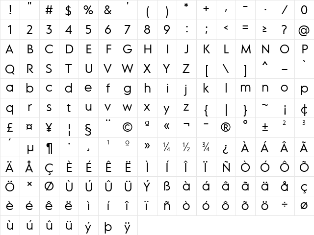 MD Grotesk Regular  glyph index