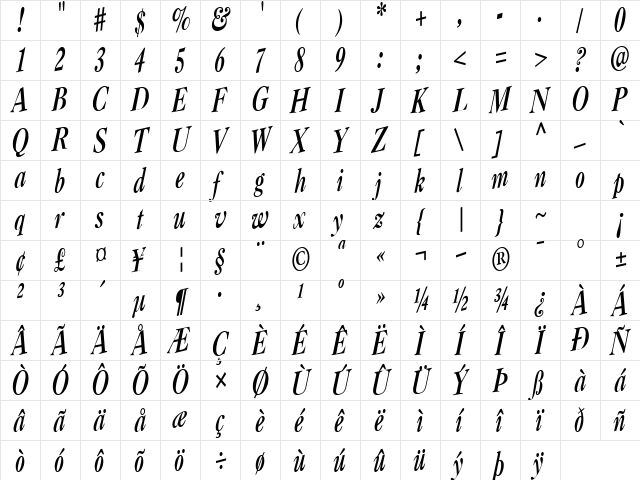 Green Regular  glyph index
