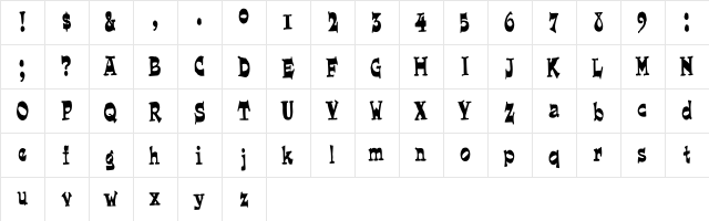 FunkyWestern Regular  glyph index