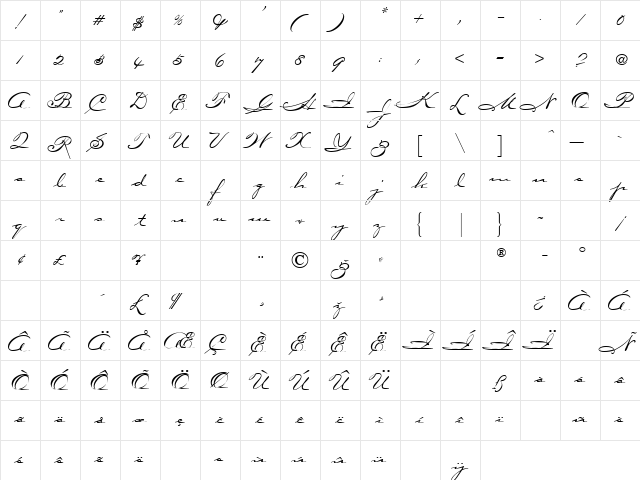 CarpenterScript Regular  glyph index