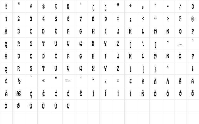 SmokeHouseRough Regular  glyph index
