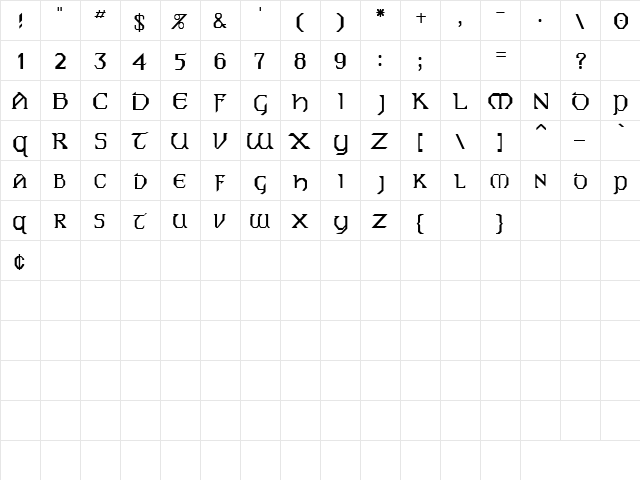 Jealous 6 Regular  glyph index
