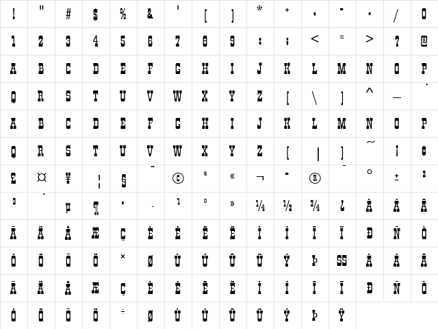 Zirkus D Regular  glyph index