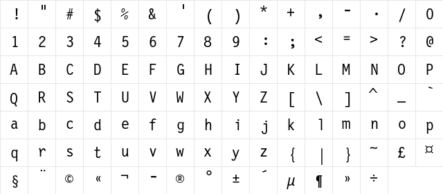 LettrGoth12C BT Regular  glyph index