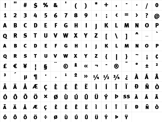 Meta Black  glyph index