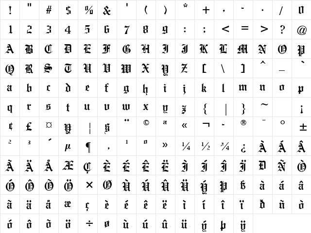 Captive Angel 4 Regular  glyph index