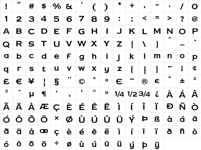 Copper Penny DTP Regular  glyph index