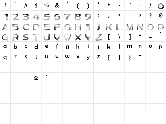FerretPawPrint Regular  glyph index