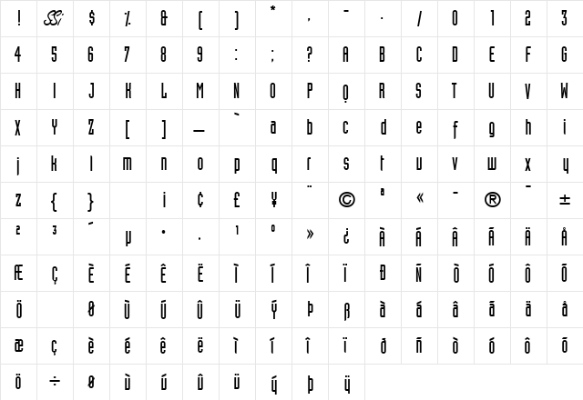 AssemblySSK Regular  glyph index