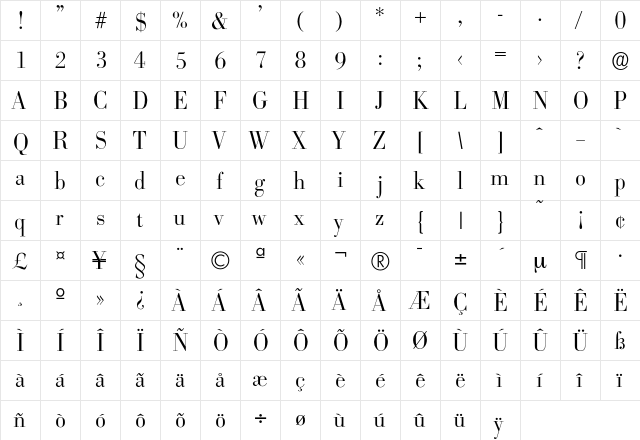 Bodoxi-Light Regular  glyph index