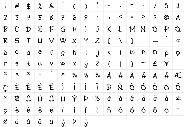 Hiroshio Regular  glyph index