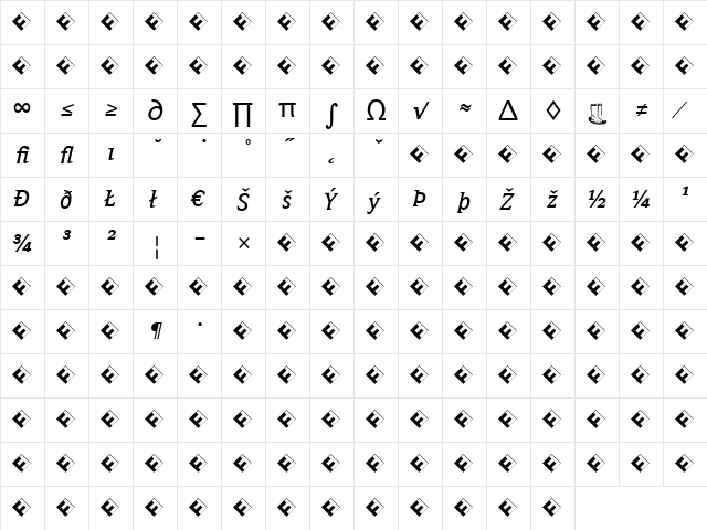 Avance Regular Italic  glyph index