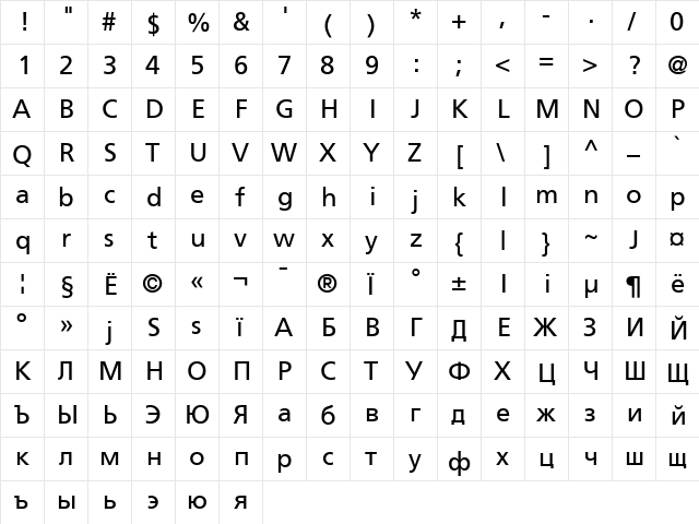 AG Foreigner-Roman Medium  glyph index