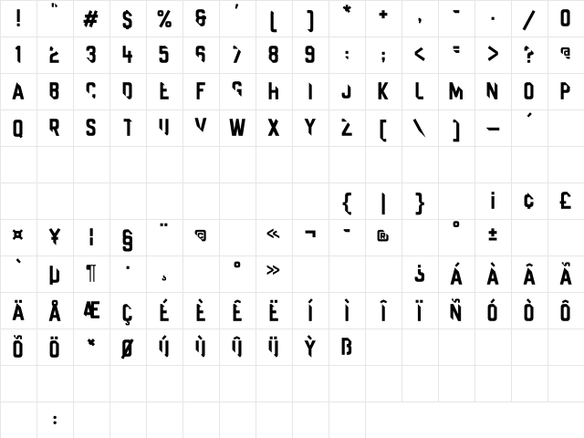 Universal Ignorance Regular  glyph index