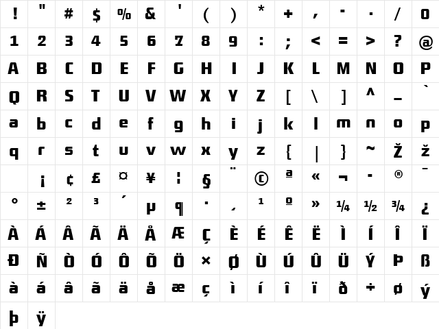 DistrictTF-Medium Regular  glyph index