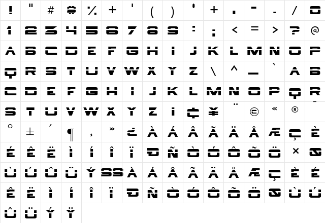 Borg 9 Regular  glyph index