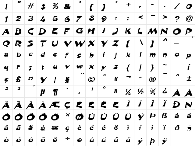 Crane-Extended Italic  glyph index
