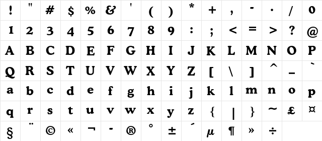 CooperLightC BT Bold  glyph index