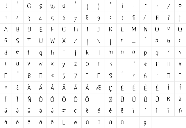 Pink LET Plain  glyph index