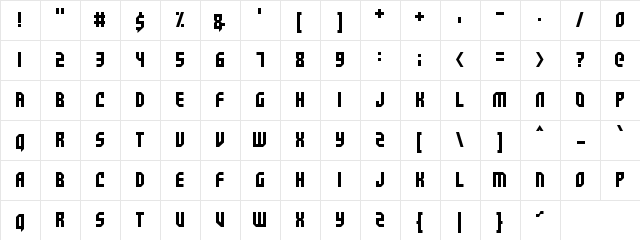 Space Crusader Regular  glyph index