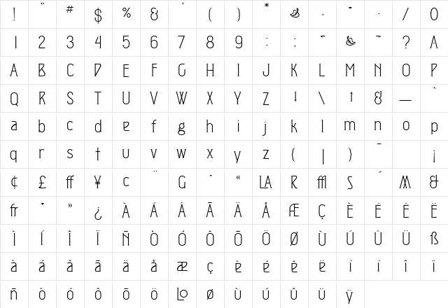 JM Exposition Plain Two Regular  glyph index