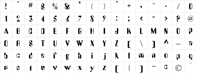 Amelia Regular  glyph index
