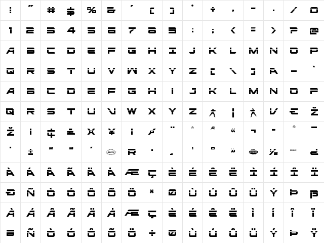 Ghost Clan Laser Regular  glyph index