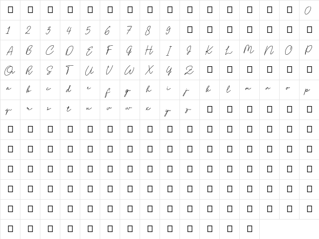 Westhamp Reguler  glyph index
