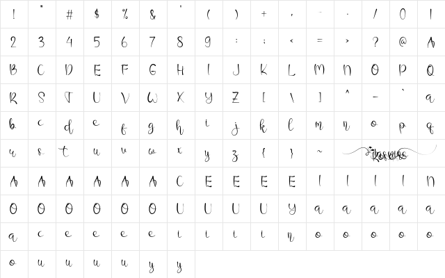 Jasmine Rose Regular  glyph index