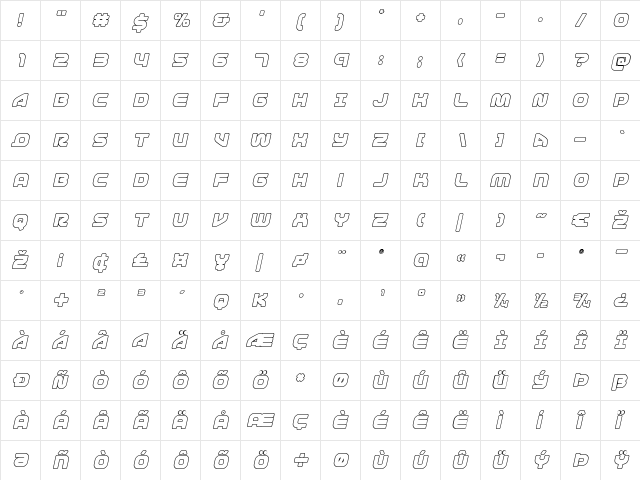 1st Enterprises Outline Italic Italic  glyph index