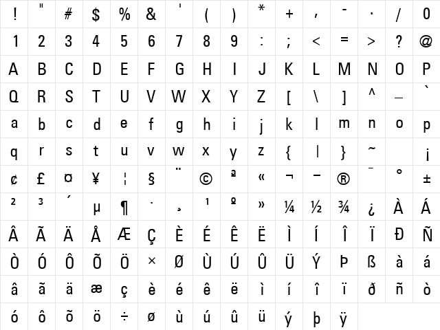 NovaCondSSK Regular  glyph index
