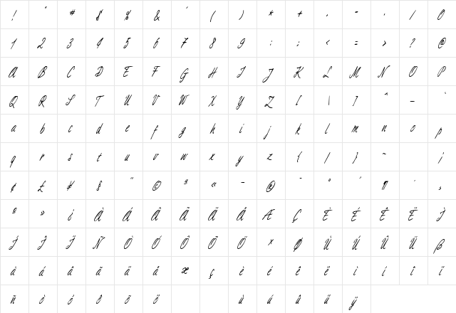 AimeeCondensed Italic  glyph index