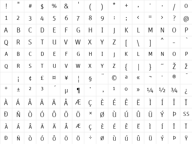 Unit-LightSC Regular  glyph index