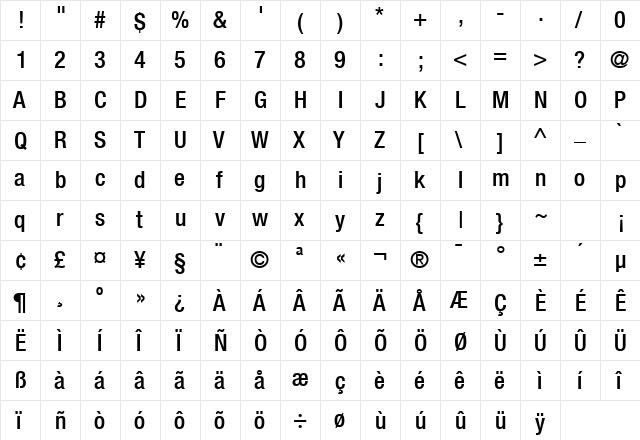 HeaveneticaCond6 MedSH  glyph index