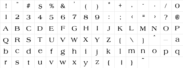 Paul Revere Medium Regular  glyph index
